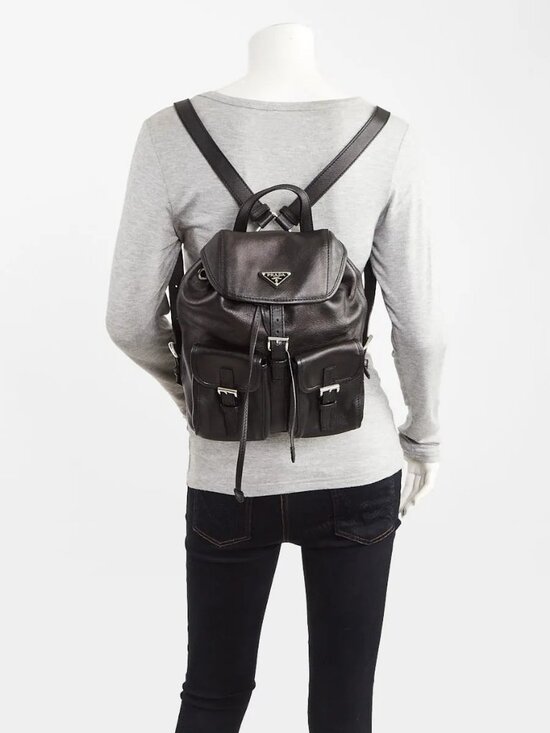 Prada Black Leather Medium Backpack Bag